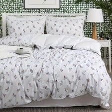 Queen Size Duvet Cover Set 3-Piece, Cotton Crushed Flower Coquette Design  S...