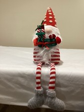 Large Plush 28 Weighted Christmas Gnome, Shelf Sitter, Dangling Feet W/Presents