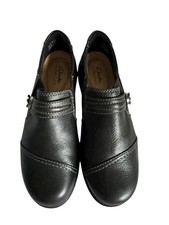 Clarks Shoes Womens 8.5 Cheyn Madi Slip On Loafer Black Leather Flats