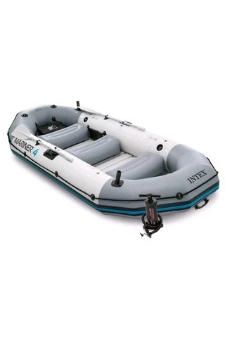 Intex Mariner 4 Person Inflatable Boat Set with Aluminum Oars and Pump