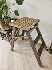 Vintage Wood Small Step Ladder | Rustic 2-Step Plant Stand & Farmhouse Decor