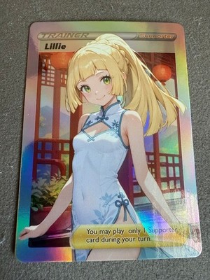 Lillie Trading Card Custom Waifu Goddess Story Anime Girl holo Card Pokemon