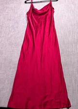 7 For All Mankind Maxi Dress Womens Small Red Satin Adjustable Straps Side Slit