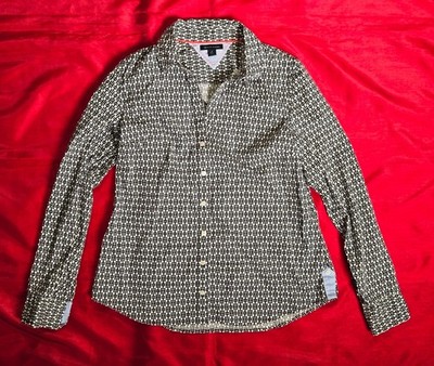 Tommy Hilfiger Women's Fitted Long Sleeve Button Up Dress Shirt H-Print Size M
