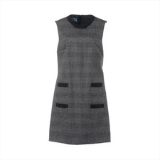 Prada 20 years Wool Sleeveless Dress 42 Ladies' gray x black P3B86 Ribbon Tweed
