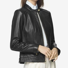 Cole Haan Signature Black Vegan Leather Moto Racing Jacket Size Medium