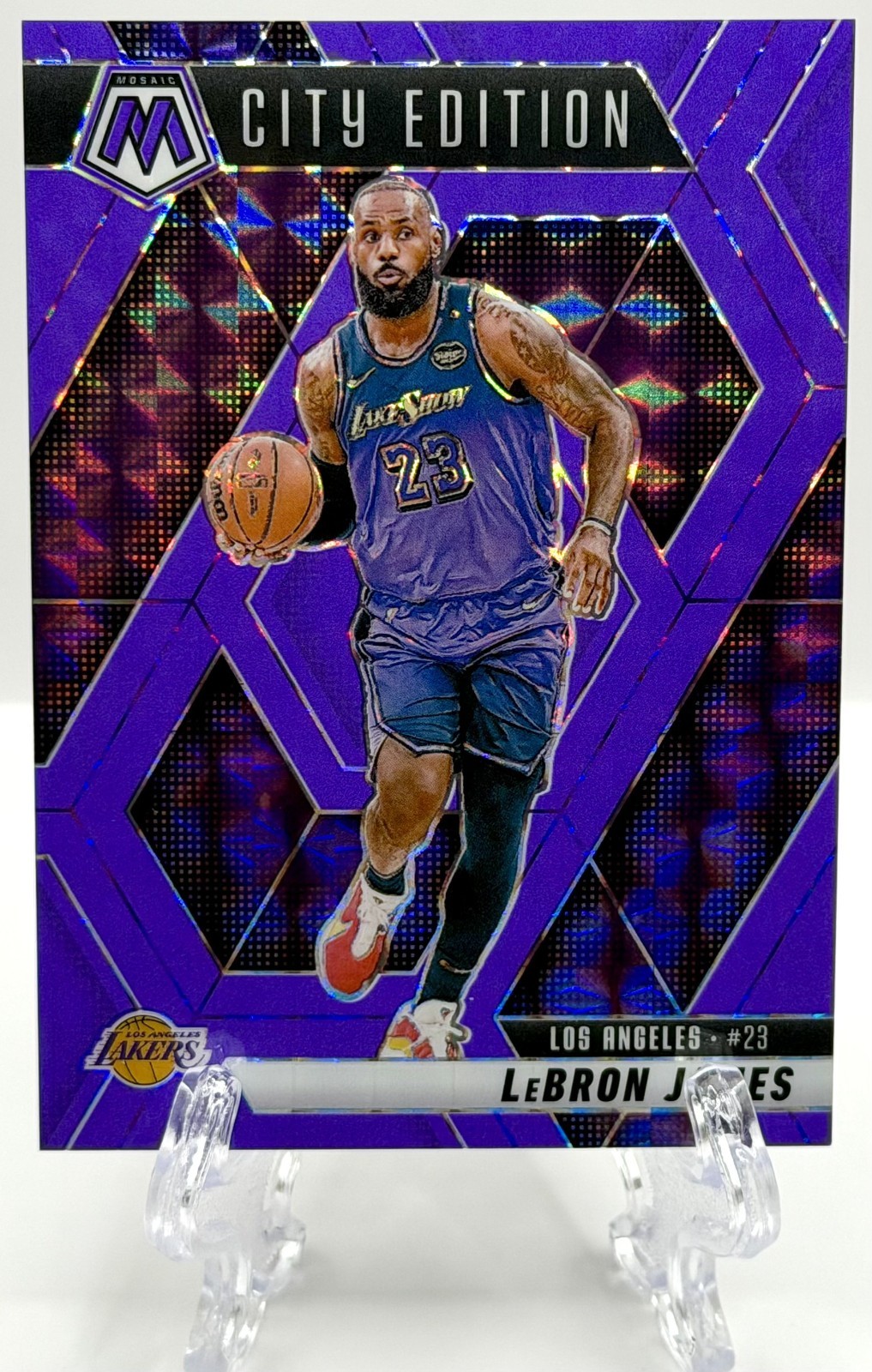 2024-25 Panini Mosaic LeBron James City Edition Purple Fluorescent #24/249
