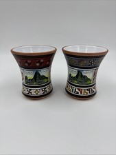 VTG Peruvian Hand Painted Clay Pottery Vases Set Of 2 Azetc Keros Inka Ancient