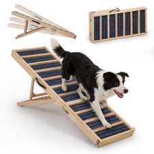 55" Wooden Foldable Dog Ramp Portable Pet Ramp for Bed/Couch/Car w/Non-Slip Mat