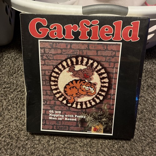 Vintage Garfield Napping With Pooky 25 Inch Round Gl 315 Latch Hook Rug Kit Newm eBay