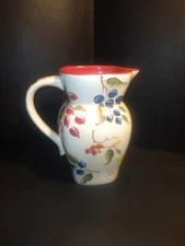 Vintage FTD Handpainted Fruit Berries Pitcher Vase 7"H Autumn Fall Thanksgiving 