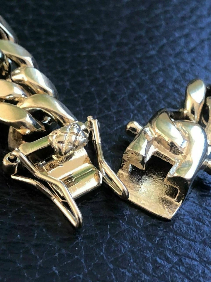 10mm Mens Miami Cuban Link Bracelet & Chain Set 14k Gold Plated Stainless Steel - Image 4 of 4