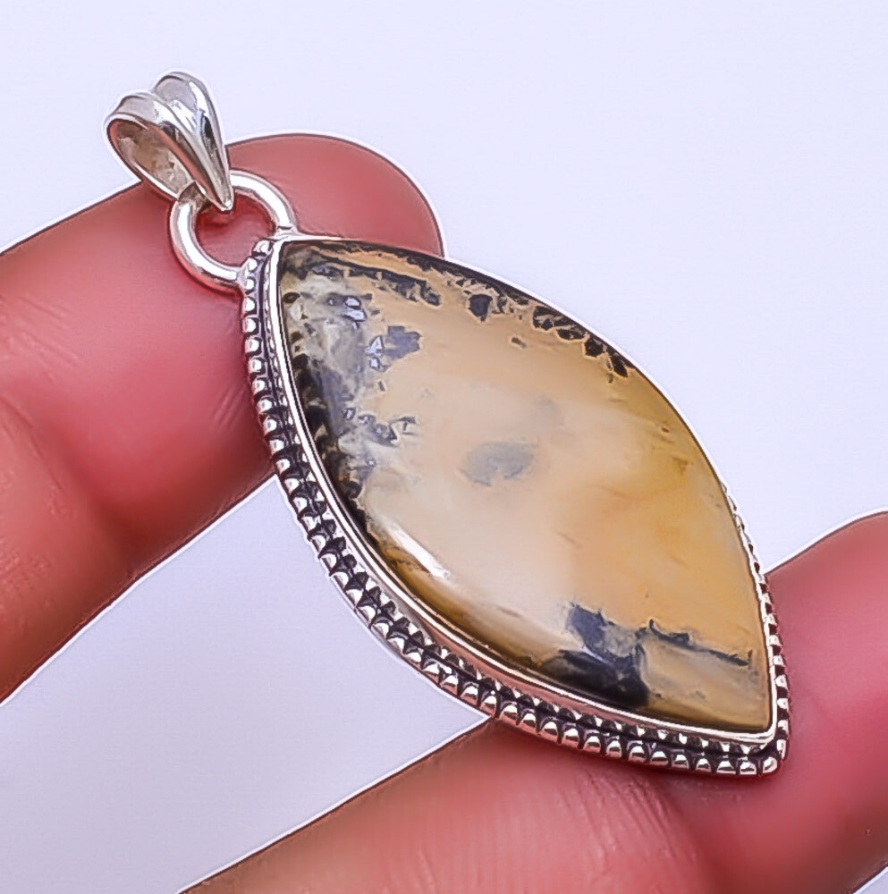 Honey Dendritic Opal - Mexico Gemstone 925 Sterling Silver Pendant 1.95