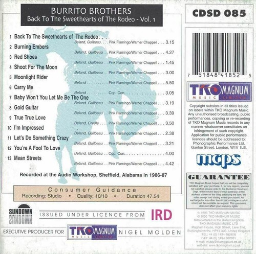 THE BURRITO BROTHERS BACK TO THE SWEETHEARTS OF THE RODEO VOL 1 CD 1996 ALBUM - Picture 2 of 2