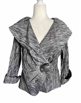 Vintage Y2K CACHET Silver Metallic Blazer Jacket Women Sz 14 Formal Evening