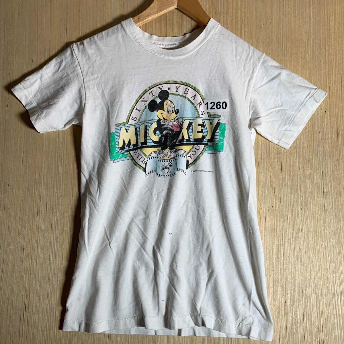 Vintage Mickey Mouse Shirt Youth Size Large White Short Sleeve 