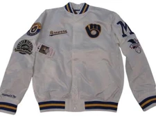 Milwaukee Brewers Mens Mitchell & Ness Light Weight Satin Snap Jacket Coat $150