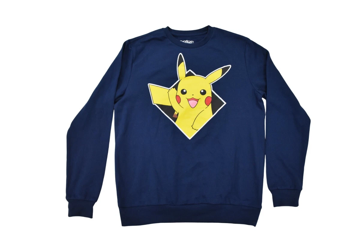 Pokemon Mens Pikachu Waving Navy Blue Crewneck Sweatshirt New M