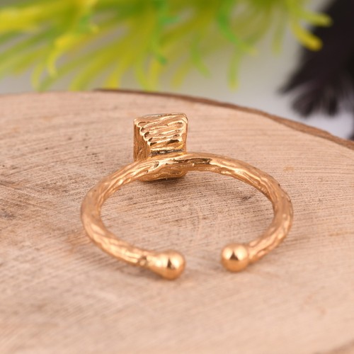 Anillo de latón ajustable rectangular arco iris piedra lunar anillo de piedras preciosas - Imagen 3 de 9