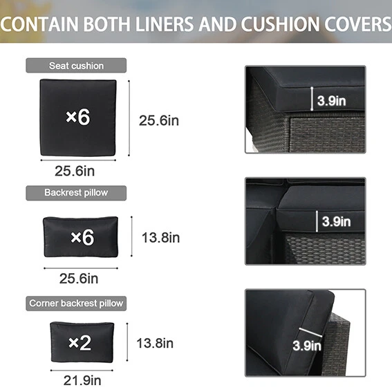 Conjunto de 14 almofadas de cadeira para móveis de pátio externo inserção de sofá de substituição - Imagem 2 de 4