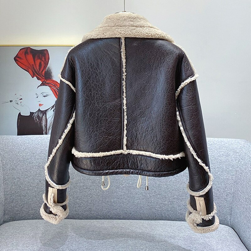 Women Real Lamb Fur Jackets Winter Shearling Coats Crop Leather