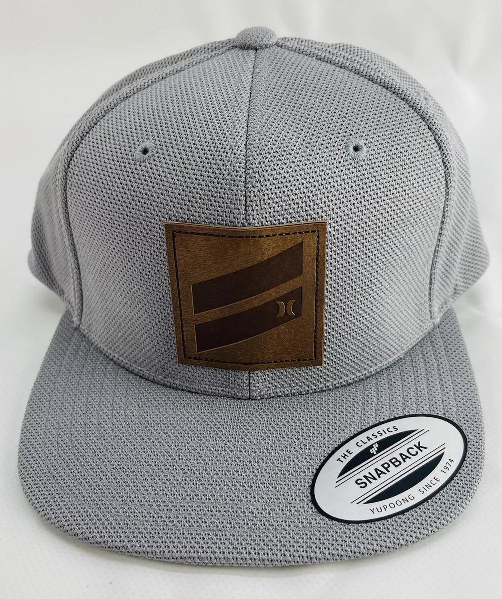 Hurley Icon Slash Gray Leather Patch Flat Hat Adjustable Baseball