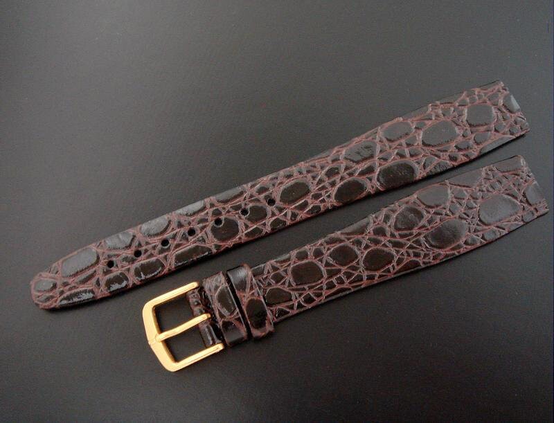 Vintage Hirsch Chocolate “Croco-Grain” 17mm open-ended strap; Men’s Regular