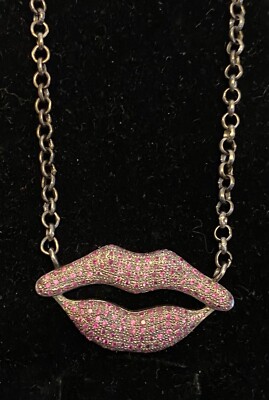 925 Sterlingsilber rosa Rubin Edelstein Lippen Anhänger Halskette 18'' sexy Lächeln