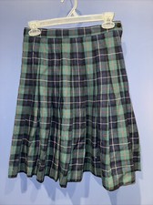 26 X 21 Plaid School Girl Pleated Skirt, 1969  s Talon Zip, Navy Green Plaid