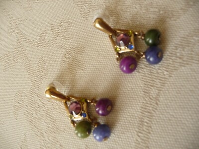 Chico's Earrings Multicolored Stones Clusters Gold Toned Drop Signed