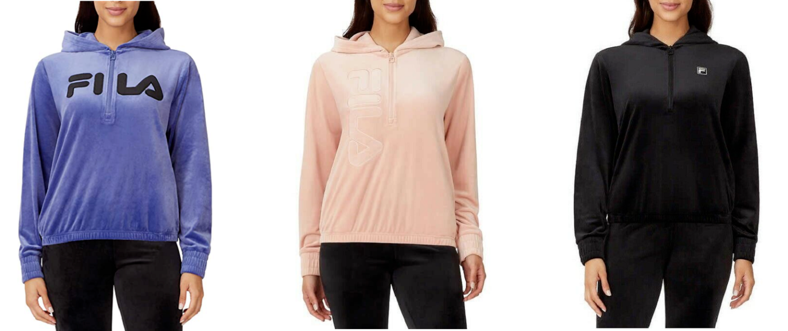 FILA Felpa con cappuccio donna velluto quarto cerniera varietà 1