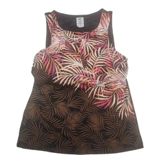 Lands' End Tankini Top Swim Bathing Brown Pink Size 14 Tank Padded Bra Palm Leaf