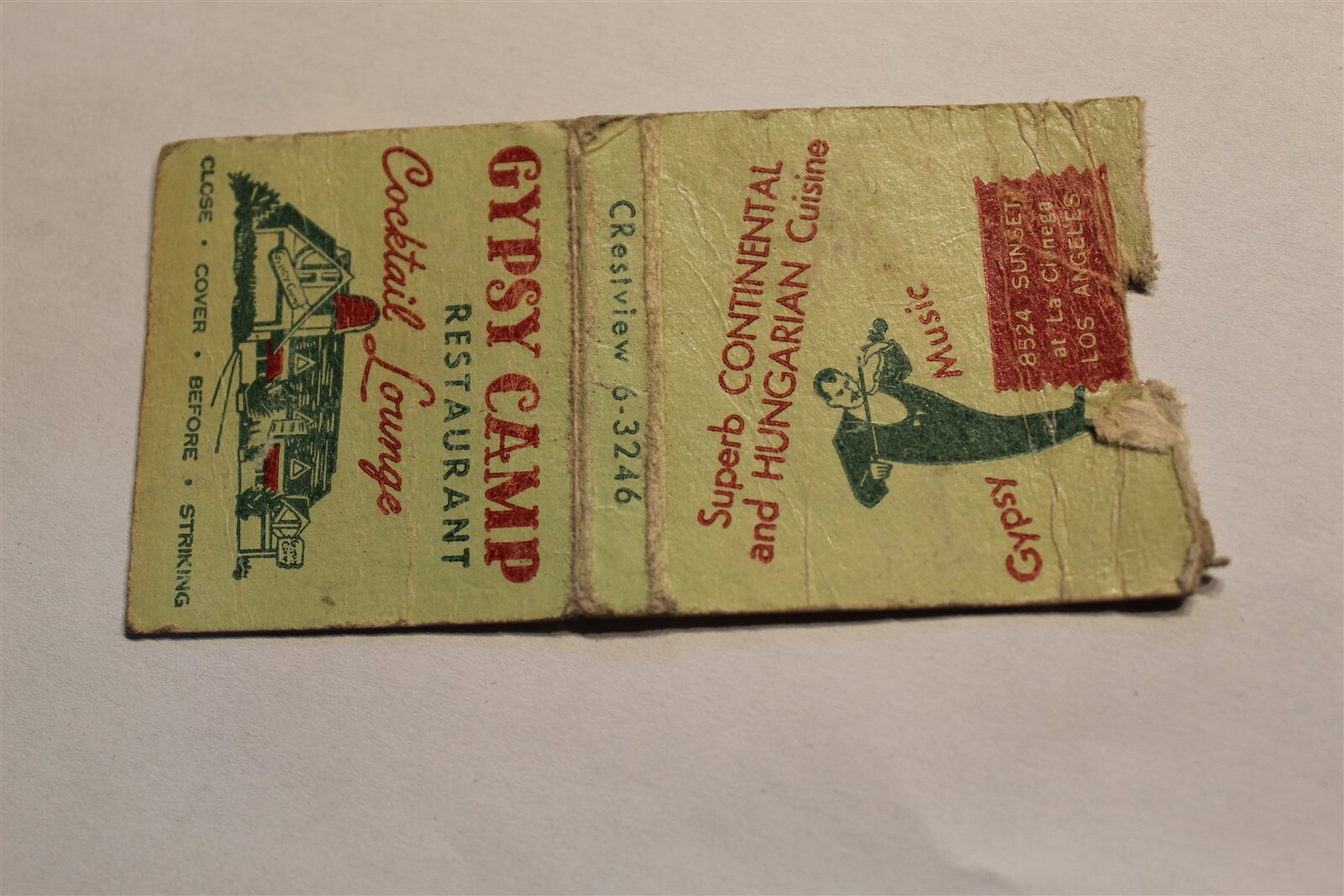 GYPSY CAMP RESTAURANTE SALÓN DE CÓCTELES LOS ANGELES, CA CUBIERTA DE COLECCIÓN MATCHBOOK