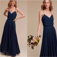 NWT Jenny Yoo Inesse Chiffon V Neck Maxi Dress in Navy Blue Size 2