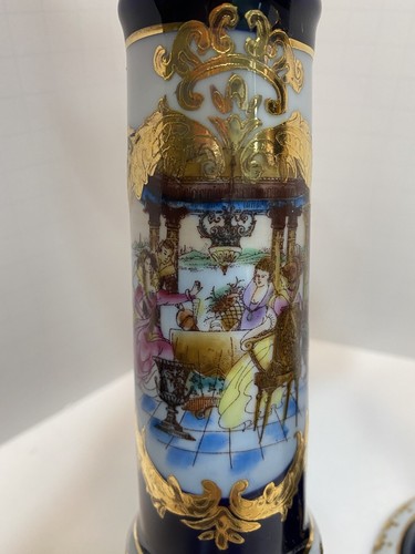 Par de Candelabros P.R.G de Colección Limoges L.F Fina Porcelana Fina P.R.G Azul Cobalto - Imagen 8 de 11
