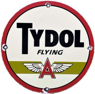 VINTAGE TYDOL FLYING A GASOLINE PORCELAIN SIGN MOTOR OIL GAS STATION PUMP PLATE