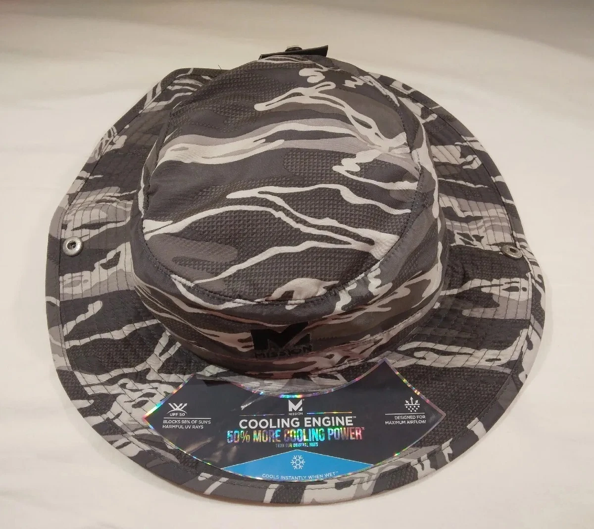 Mission Cooling Bucket Hat- UPF 50, 3” Wide Brim - One Size - Silver Camo ☆  NEW