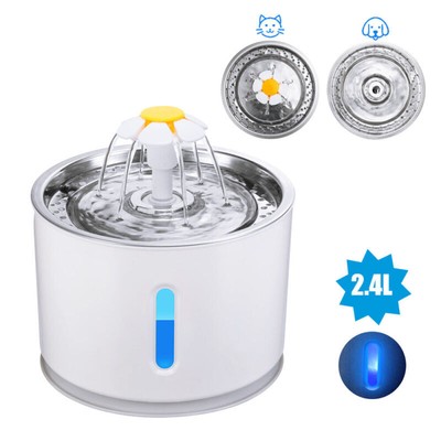 Cat Drinking Water Fountain Pet Dog Electric Automatic Bowl with Filter 2.4L LED