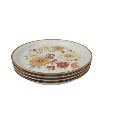 4 Nitto Heatherstone Woodsong Dinner Plates #9609 Brown & Yellow