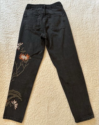 Topshop Women's Moto Mom Jeans Tiger Flower Embroidered
