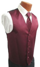 New Men's Burgundy Wine Satin Fullback Tuxedo Vest  Tie Size M
