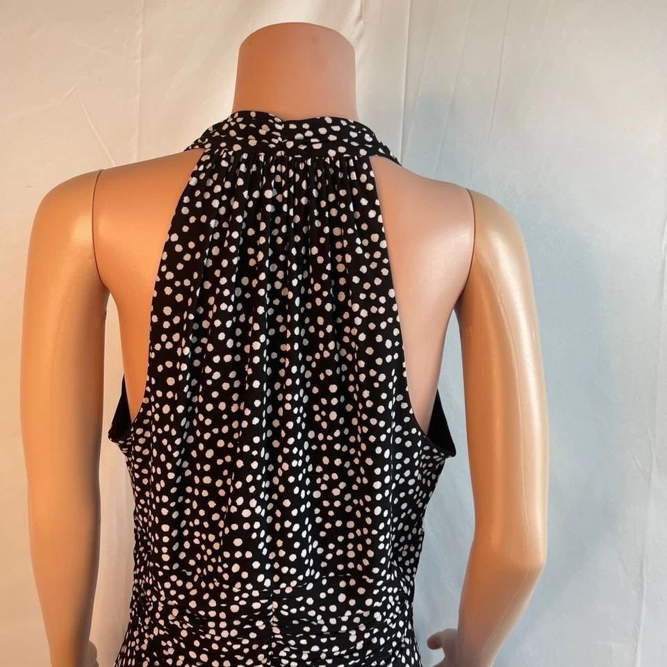 Maxi Vestido Halter Black Label Evan Picone, Old Hollywood, acanalado, negro blanco Foto 4 de 4