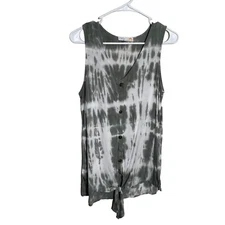C&C California Tank Top Women's Small Green Gray Tie Dye Button Up Casual Shirt