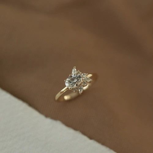 Ausgefallener 2 Karat Ovalschliff Moissanit Cluster Verlobungsring 14K Gelbgold vergoldet - Bild 2 von 16
