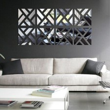 32X Glass Mirror Tiles Wall Sticker-Self Adhesive Stick On Art Home DIY Decor