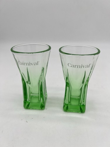 Carnival Cruise Line Shot Glass Green Etched Barware Shot Of The Day Lot Of 2