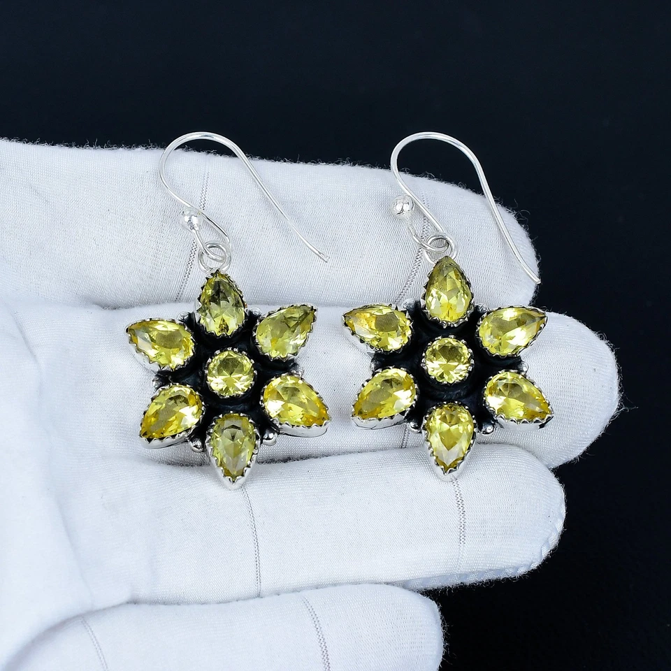 Citrino Gemma Orecchini 925 Argento Sterling Boho Gioielli Per Natale Regali - Immagine 2 di 4