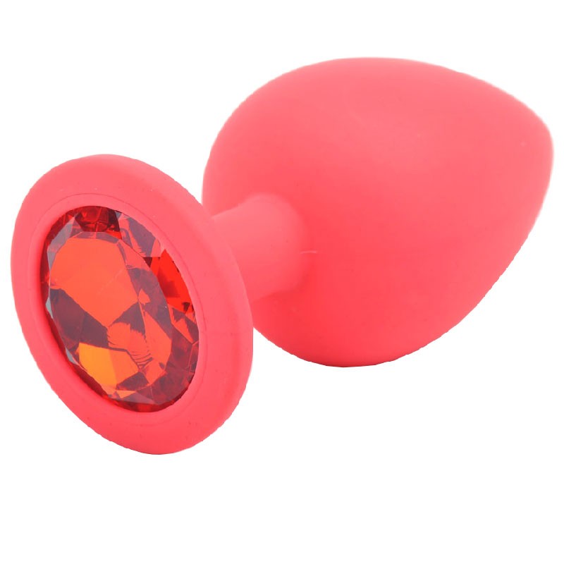 Large Red Jewelled Silicone Butt Plug With Red Diamond Base & Velvet Pouch