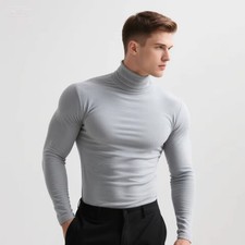 Mens Turtleneck Basic Pullover Long Sleeve Jumper Top Casual Slim Fit T-Shirt