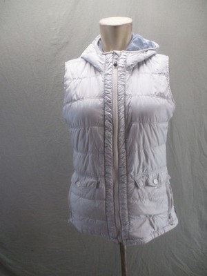 MERRELL Size M Women Gray Full Zip Hood Snap Pocket Windproof Insulated Vest 024